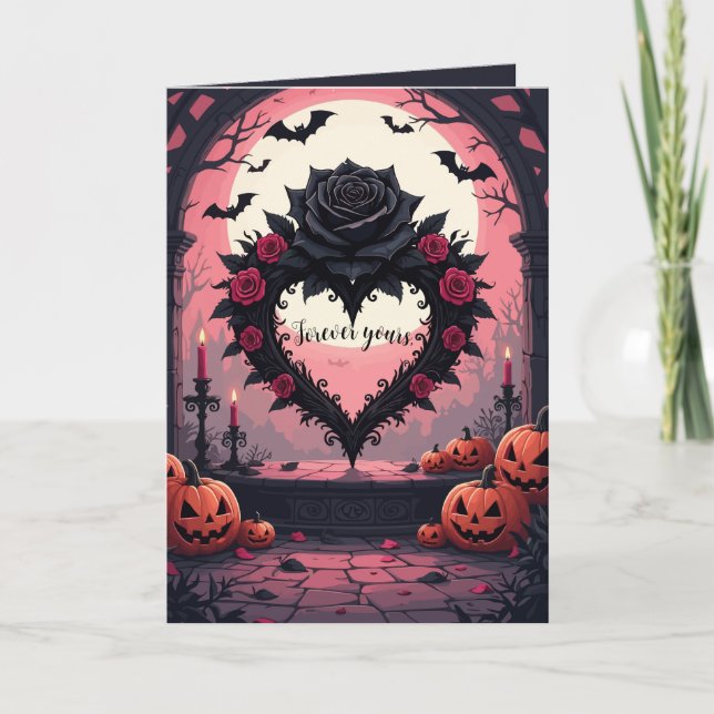 Tarjeta Rosa Negra, Corazón con Espinas, y Murciélagos (Anverso)