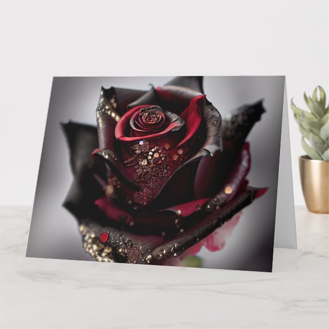 Tarjeta Rosa Negra Ornamentada Steampunk (Planta pequeña)