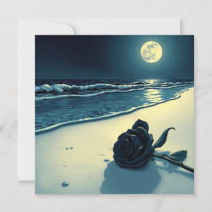 Tarjeta Rosa negro en una playa con luna llena