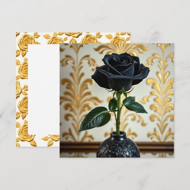Tarjeta Rosa negro y caja de oro en blanco (Anverso / Reverso)