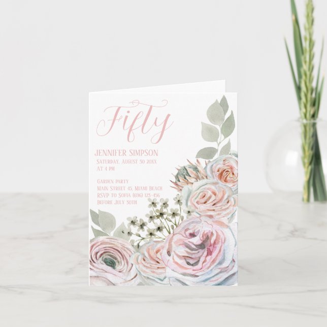 Tarjeta rosa pálido de cumpleaños de hito doblado (Anverso)