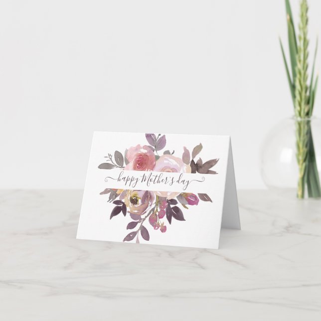 Tarjeta Rosa pastel y flores personalizadas moradas (Anverso)