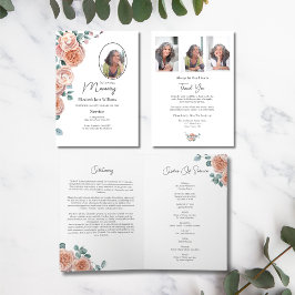 Tarjeta Rosa Peach Funeral Floral Orden de servicio Foto