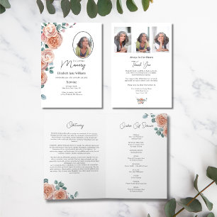 Tarjeta Rosa Peach Funeral Floral Orden de servicio Foto