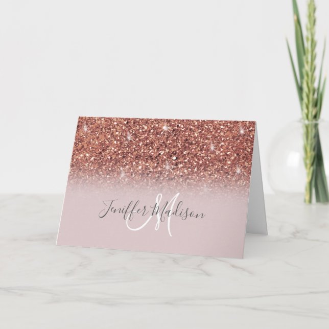 Tarjeta Rosa personalizado Purpurina de oro Drily Luxury (Anverso)