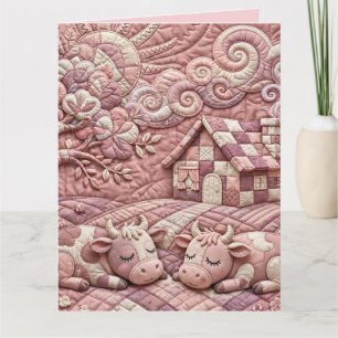 Tarjeta Rosa Polvorienta Escena Pastoral de Parche Cosecha