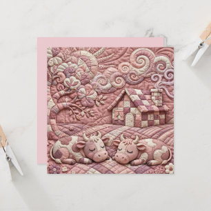 Tarjeta Rosa Polvorienta Escena Pastoril de Parche Cosecha