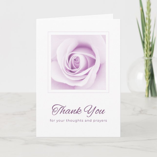 Tarjeta Rosa púrpura gracias pensamientos y plegarias (Anverso)