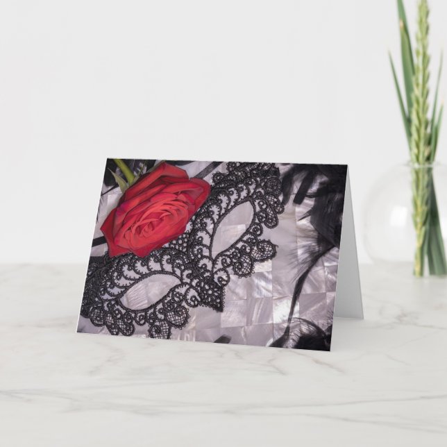 Tarjeta Rosa Roja 6418 con máscara negra de mascarada (Anverso)