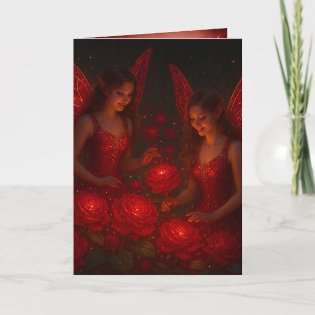 Tarjeta Rosa Roja de Amor Romántico Hada para Ella (Anverso)