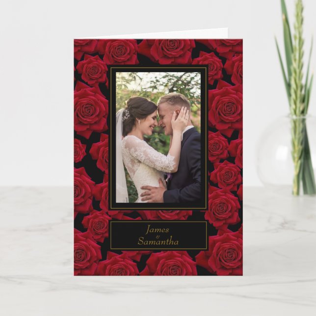 Tarjeta Rosa Roja Elegante - Foto Personalizado (Anverso)