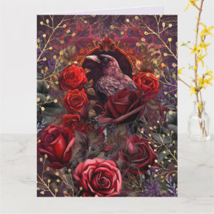 Tarjeta Rosa Roja Púrpura Gótica Belleza Oscura Cuervo