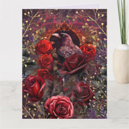 Tarjeta Rosa Roja Púrpura Gótica Belleza Oscura Cuervo 