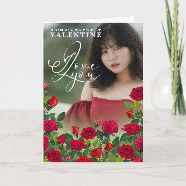 Tarjeta Rosa Roja San Valentín Texto Personalizado Te Amo (Anverso)