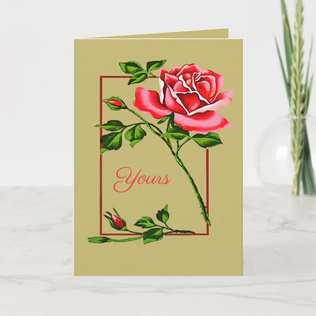 Tarjeta Rosa Roja Única Dramática Con Borde (Anverso)