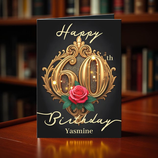 Tarjeta Rosa Roja y Oro Número de Desplazamiento 60 cumple (Subido por el creador)