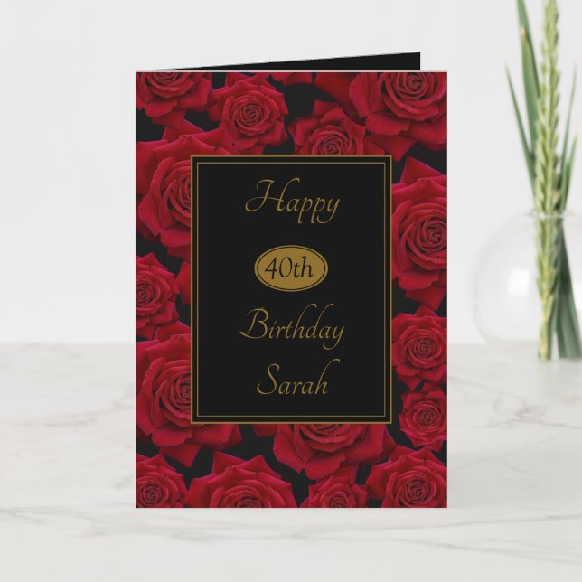 Tarjeta Rosa rojo elegante cualquier cumpleaños de la edad (Anverso)