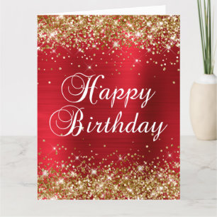 Tarjeta Rosa Rojo Foil Grande Cumpleaños Feliz Brillante D