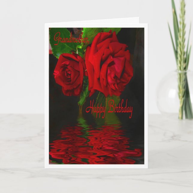 Tarjeta Rosa rojo reflejado - abuela del feliz cumpleaños (Anverso)