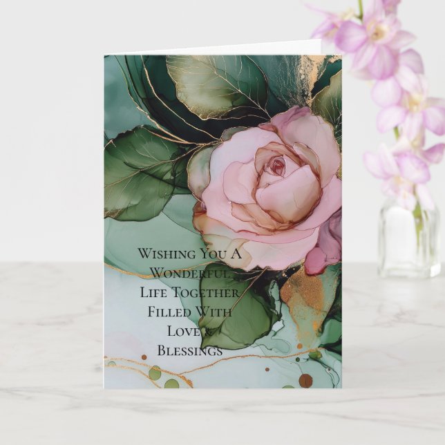 Tarjeta Rosa romántico Boda floral de oro blanco rosado (Orquídea)