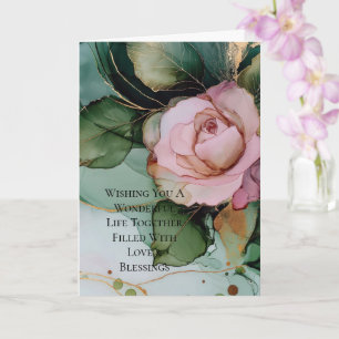 Tarjeta Rosa romántico Boda floral de oro blanco rosado