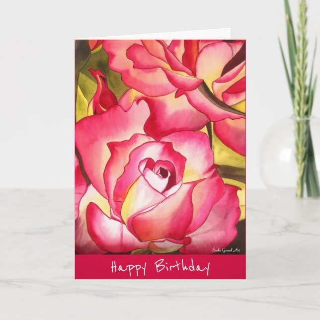 Tarjeta Rosa rosa acuarela flor de cumpleaños Art (Anverso)