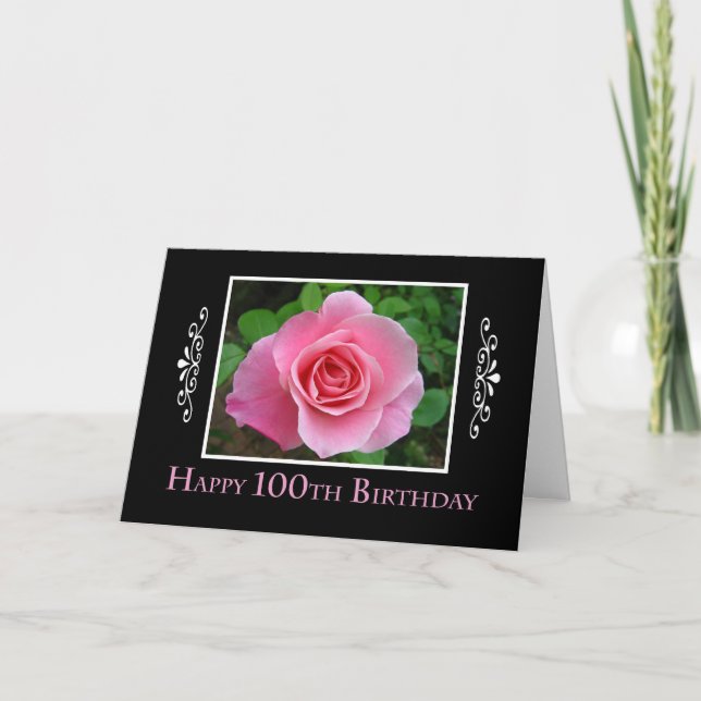 Tarjeta Rosa rosa de cumpleaños número 100 (Anverso)
