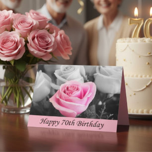 Tarjeta Rosa Rosa Elegante 70 Cumpleaños, Floral Hito