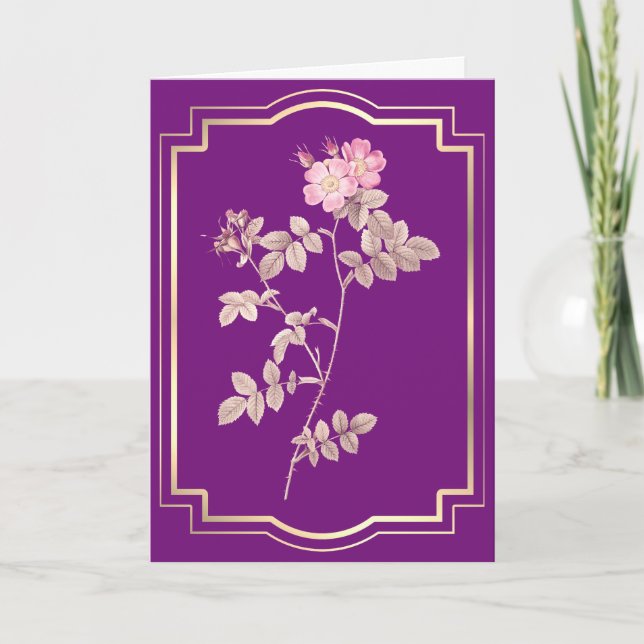 Tarjeta Rosa Rosa en Cumpleaños Púrpura (Anverso)