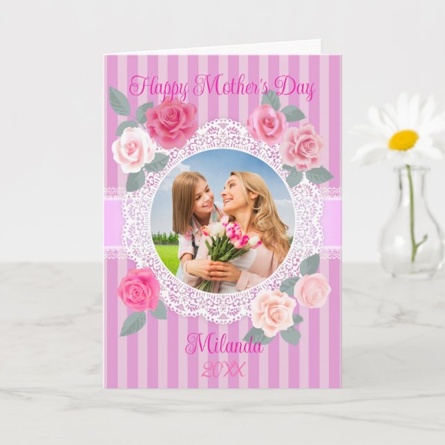 Tarjeta Rosa rosa feliz día de la madre (Planta pequeña)