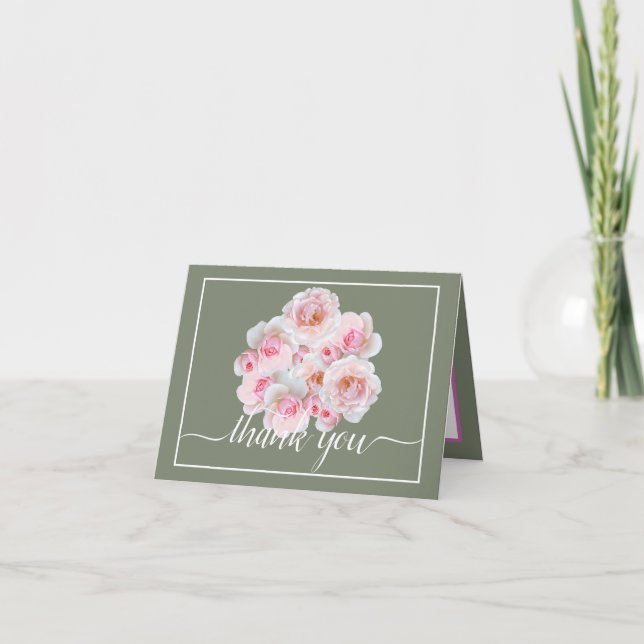 Tarjeta Rosa Rosa Rosa Rosa Botánica Moda Floral Gracias (Anverso)