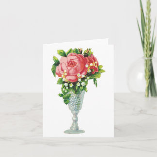 Tarjeta Rosa rosada en un notecard de la vase
