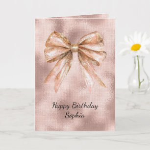 Tarjeta Rosa rosado de Rubor Gold Bow Cumpleaños