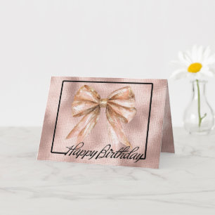 Tarjeta Rosa rosado de Rubor Gold Bow Cumpleaños