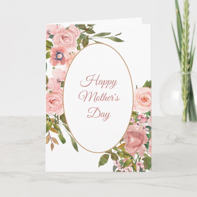 Tarjeta Rosa rosado de Rubor Oval Frame Mother's Day (Anverso)