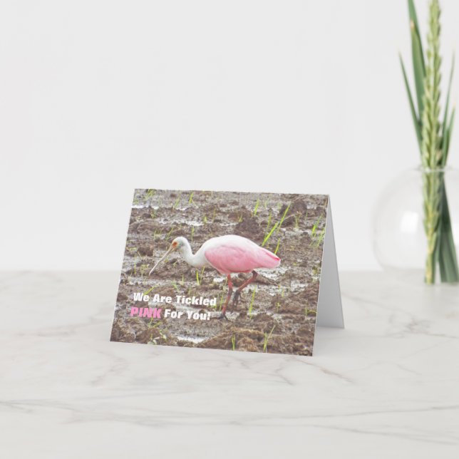 TARJETA ROSA ROSADO Y BLANCO DE SPOONBILL/TICKLED PARA (Anverso)