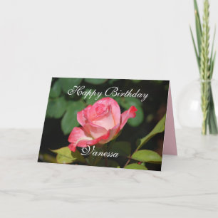 Tarjeta Rosa rosado y blanco del feliz cumpleaños de