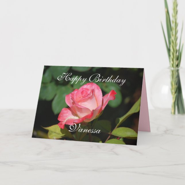 Tarjeta Rosa rosado y blanco del feliz cumpleaños de (Anverso)