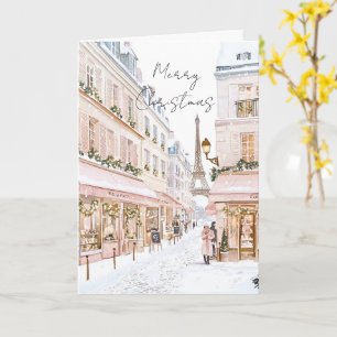 Tarjeta Rosa Rubor París Torre Eiffel Invierno Navidad
