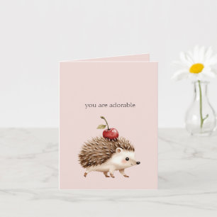 Tarjeta Rosa Rubor Rojo Cereza Erizo Adorable