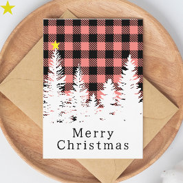 Tarjeta Rosa Rústico Búfalo Cuadros Bosque Feliz Navidad