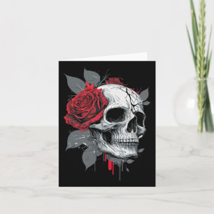 Tarjeta Rosa Skeleton Skull Mano Rosa de Flor Roja