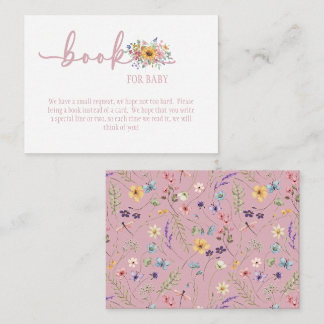 Tarjeta rosa sólida de flores silvestres para bebé (Anverso / Reverso)