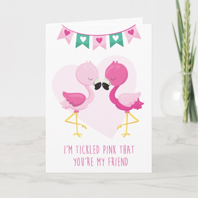 Tarjeta Rosa tachado Eres mi amigo Flamingo Valentine (Anverso)