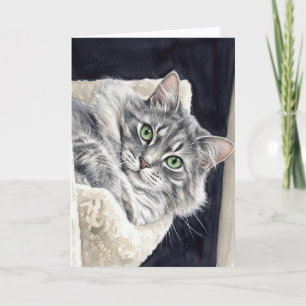 Tarjeta Rosa un gato con ojos verdes llamativos