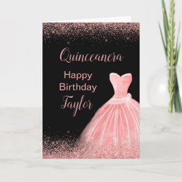Tarjeta Rosa Vestido Rosa Faux Purpurina Quinceanera