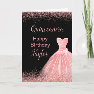 Tarjeta Rosa Vestido Rosa Faux Purpurina Quinceanera