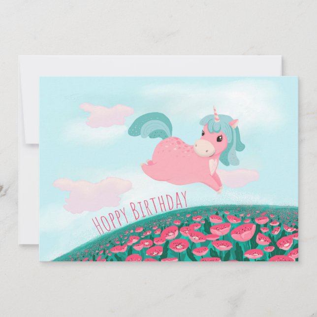 Tarjeta rosa y de menta de unicornio Personalizado (Anverso)