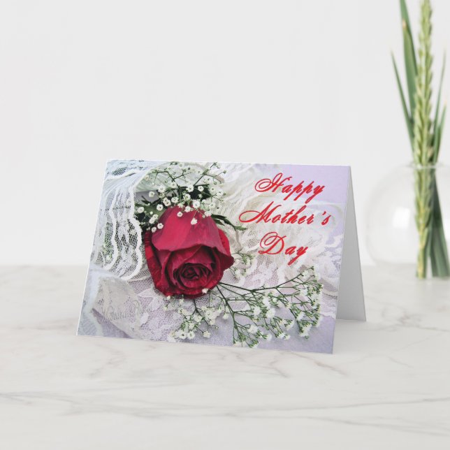 Tarjeta Rosa y encaje para mamá MD 4 z (Anverso)