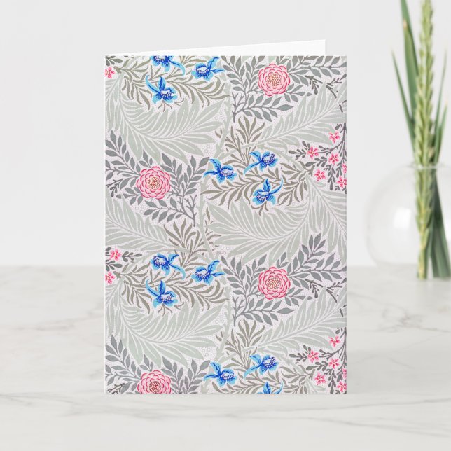 Tarjeta Rosa y Larkspur, William Morris (Anverso)